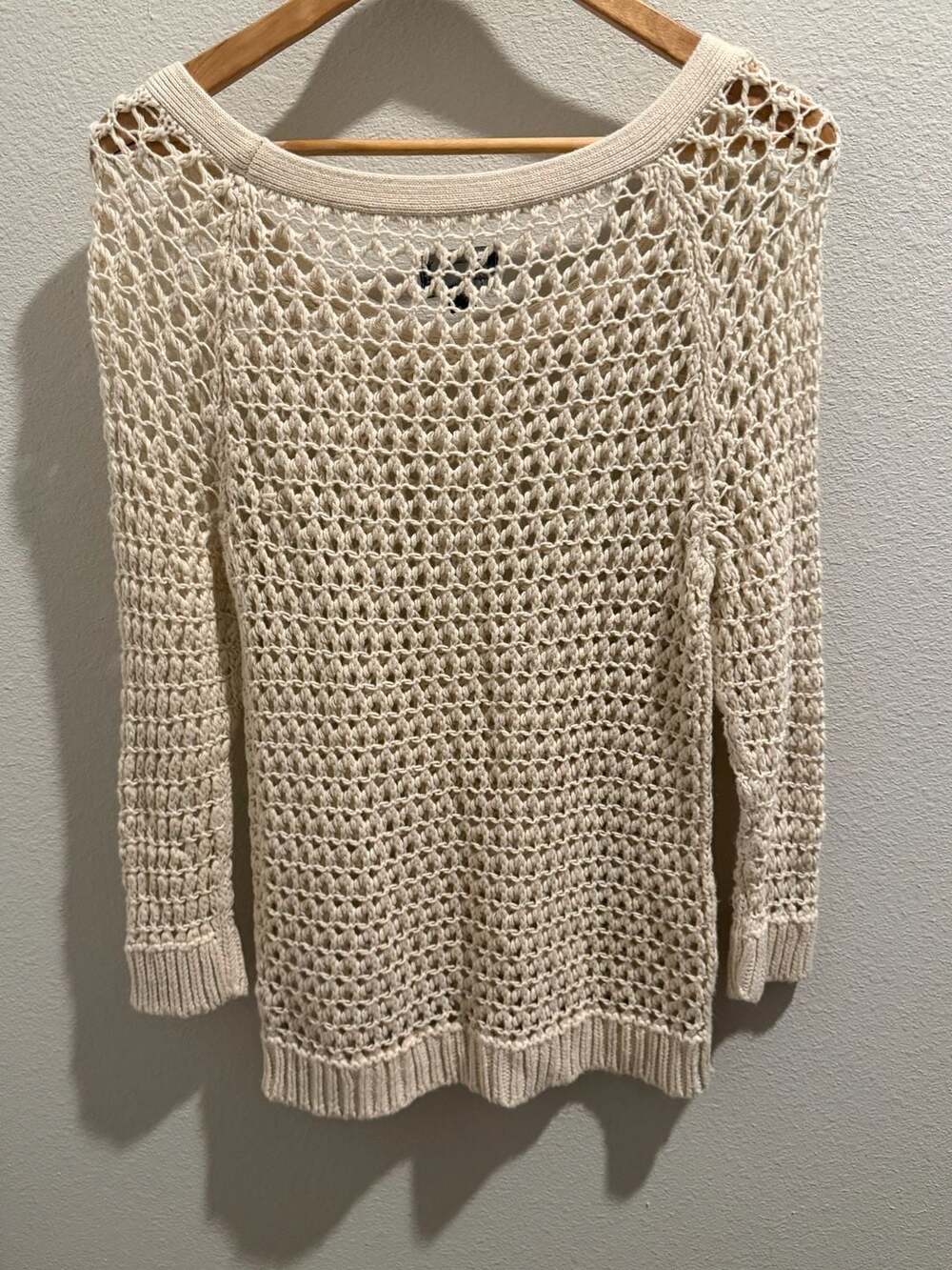 American Eagle Outfitters Cream Open Knit Crochet Fisherman Pullover Sweater - Picture 7 of 11